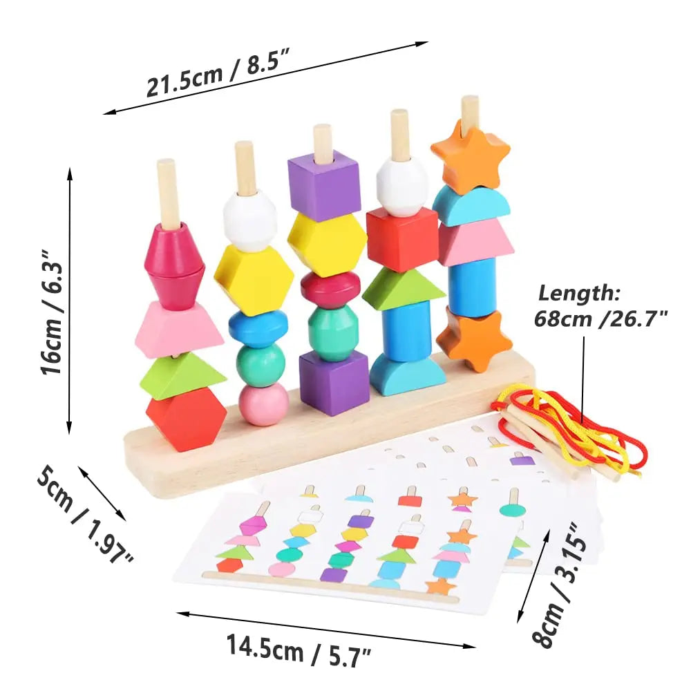 Montessori Colours and Shapes Thread Toy Made of Wood