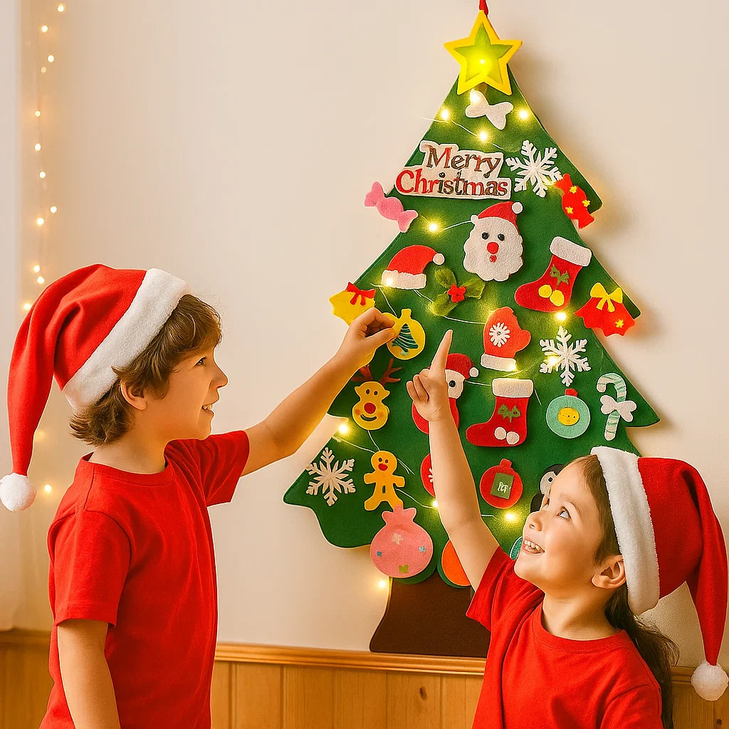 Montessori Felt Christmas Tree With Fairy Lights