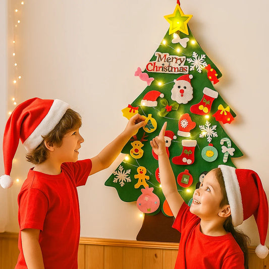 Montessori Felt Christmas Tree With Fairy Lights