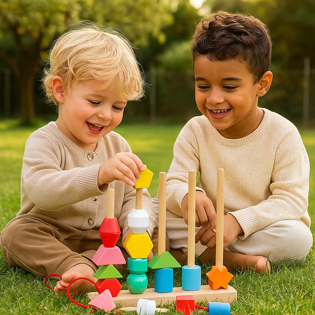 Montessori Colours and Shapes Thread Toy Made of Wood
