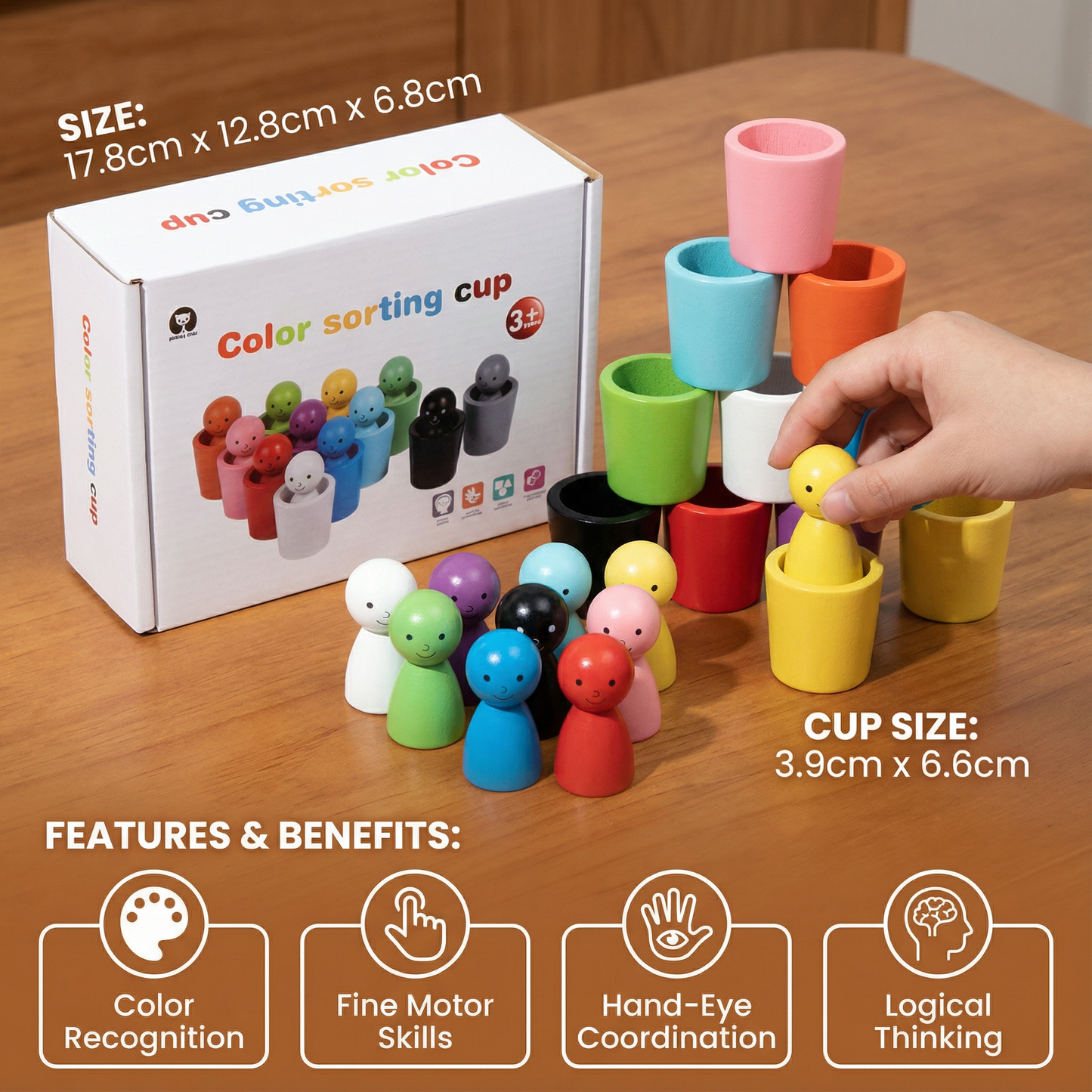 Montessori Wooden Colour Sorting Cup Game