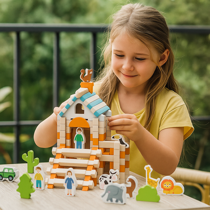 Montessori Wooden Block Set – Natural Stacking & Building Toy