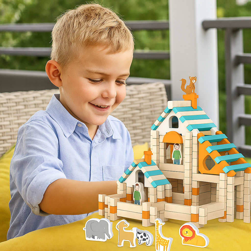 Montessori Wooden Block Set – Natural Stacking & Building Toy