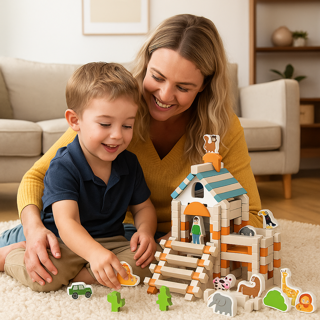 Montessori Wooden Block Set – Natural Stacking & Building Toy