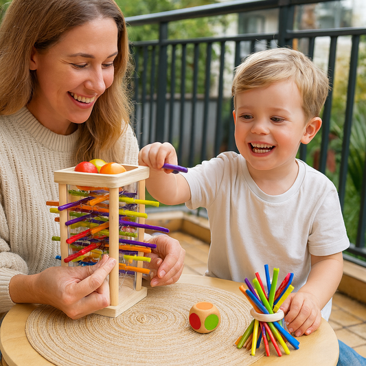 Educational 3-in-1 Wooden Ball and Stick Dexterity Game