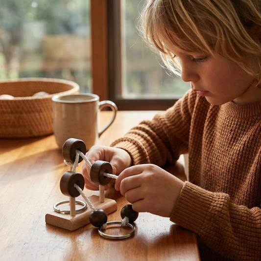Handmade Wooden Rope Brain Teaser – Logic Puzzle Game for the Whole Family
