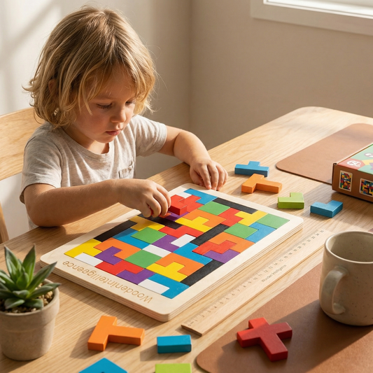Educational Wooden Tangram Puzzle – Colourful Montessori Learning Toy for Kids