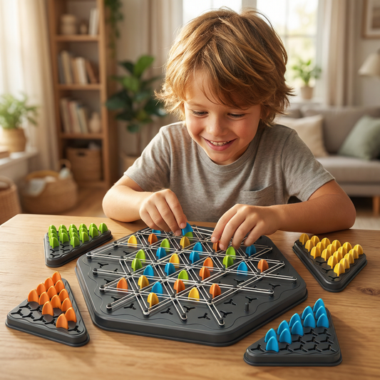 Rubber band triangle chess family game