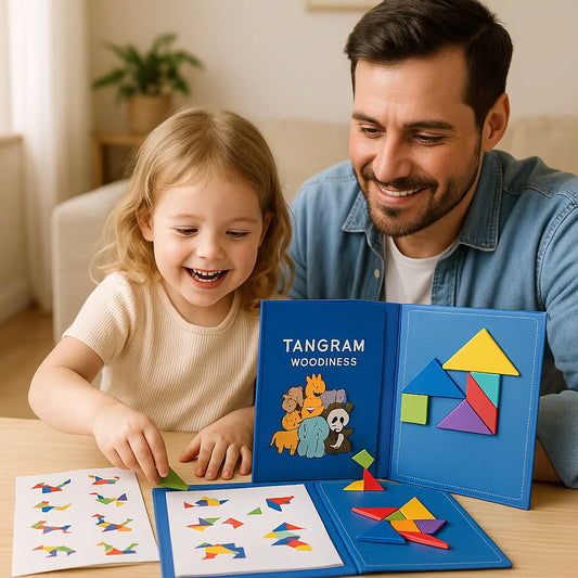 Portable Montessori Wooden Magnetic Tangram Puzzle Book Learning Toy