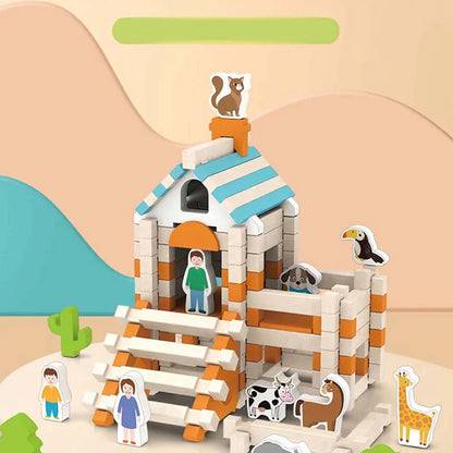 Montessori Wooden Block Set – Natural Stacking & Building Toy