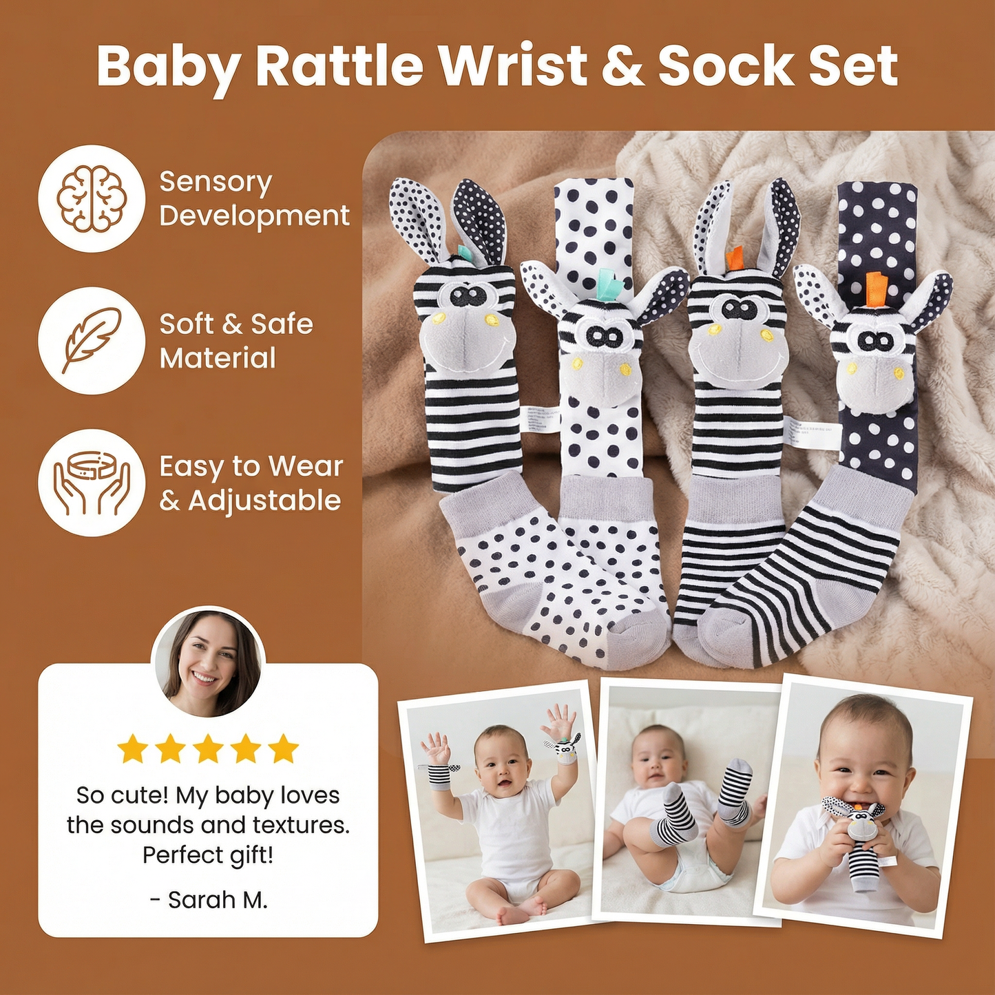 Baby Rattle Wrist and Sock Set