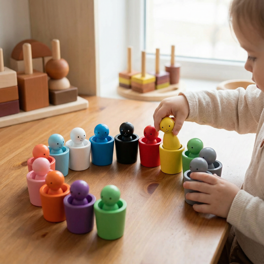 Montessori Wooden Colour Sorting Cup Game