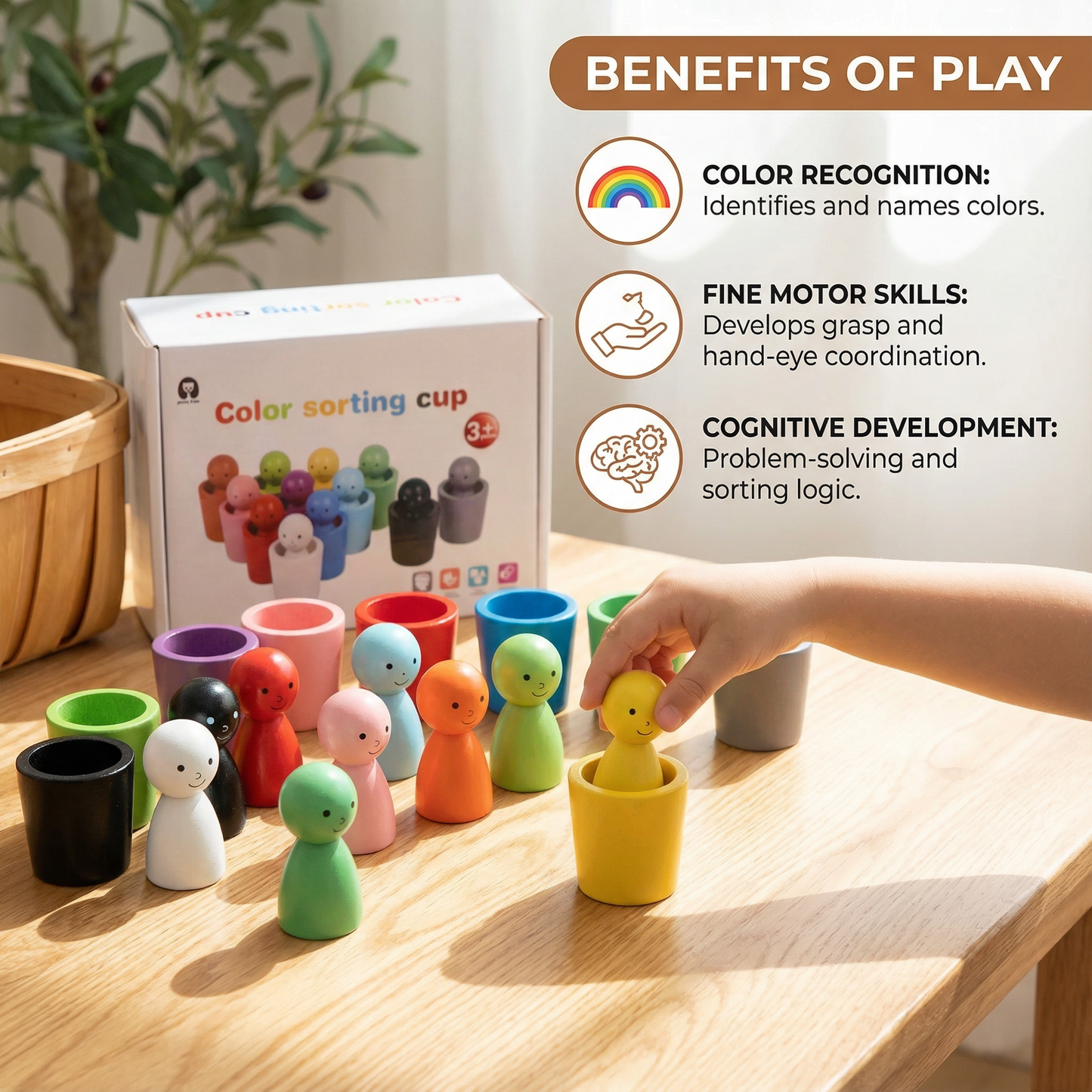 Montessori Wooden Colour Sorting Cup Game