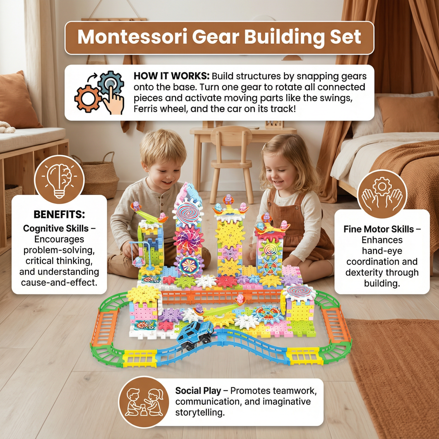 Rotating Montessori Gear Building Toy