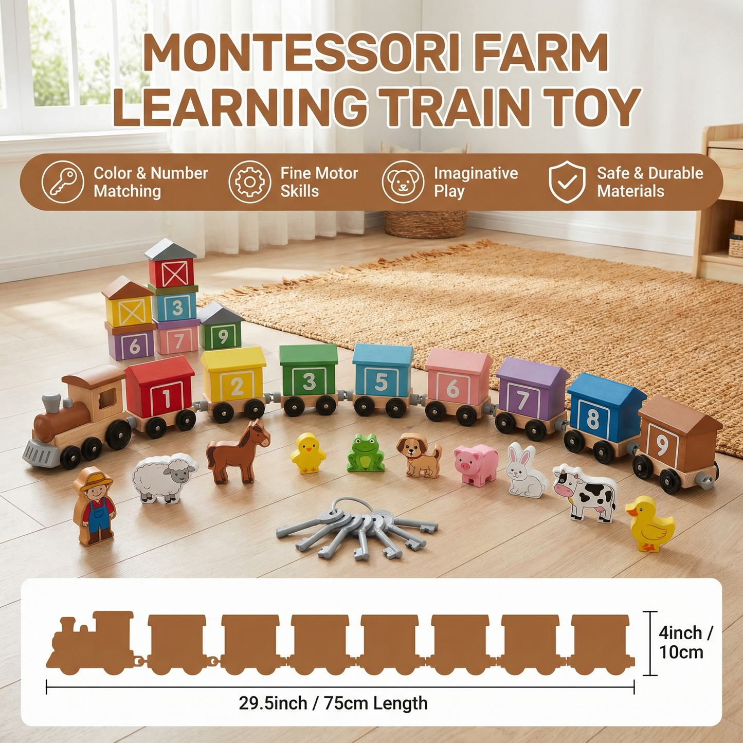 Montessori Farm Learning Train Toy for Kids