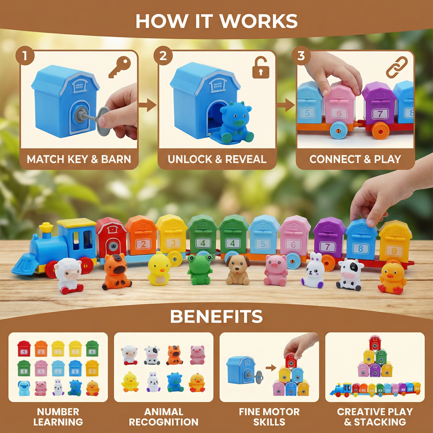 Montessori Farm Learning Train Toy for Kids