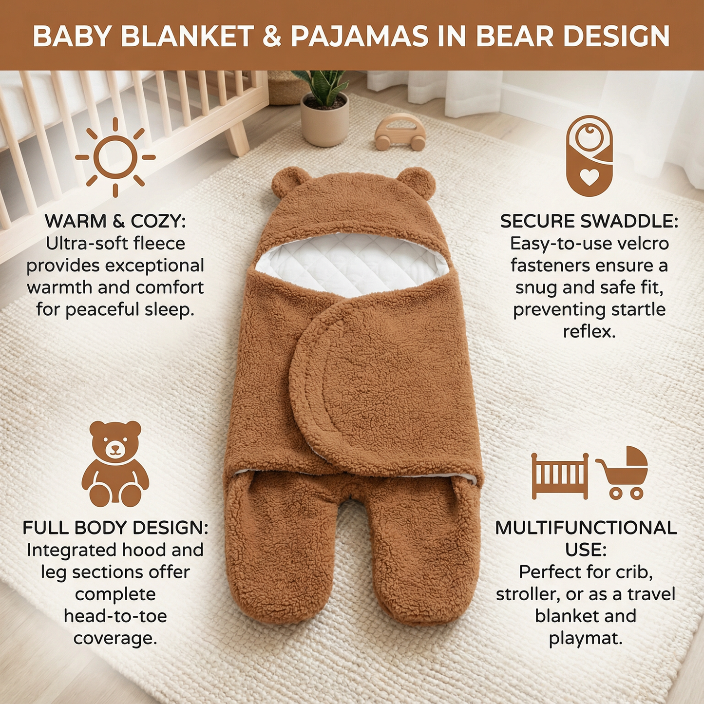 Baby Blanket and Pajamas in Bear Design